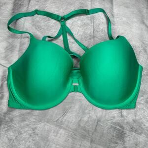 Victoria's Secret Bra 34DD Underwire Green Front Opening Fancy Back Strap Lined